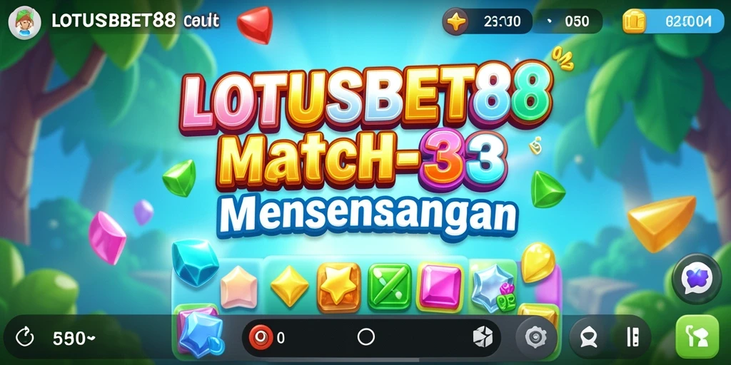 Tampilan gameplay seru di LOTUSBET88 dengan objek Match-3 yang berwarna-warni.