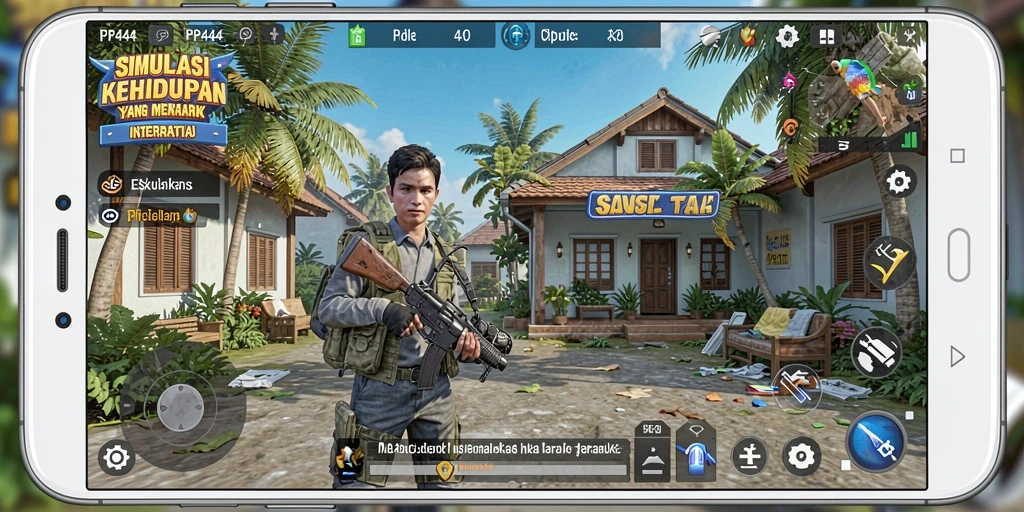 Screenshot gameplay PP444 dengan interaksi karakter yang hidup.