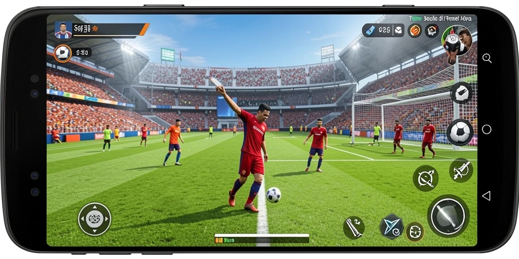 Tampilan gameplay T6 yang penuh aksi di lapangan sepak bola.