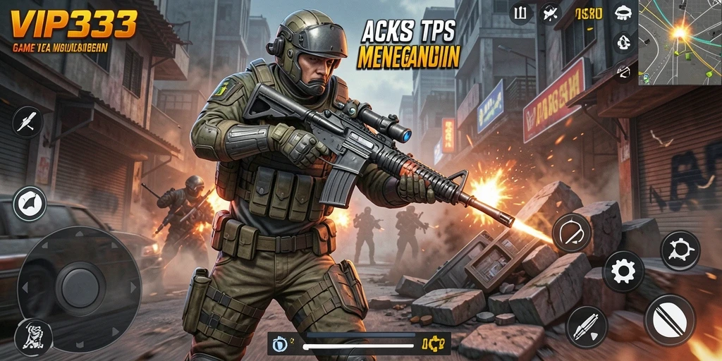 Screenshot gameplay VIP333 menunjukkan aksi seru dalam pertempuran TPS.
